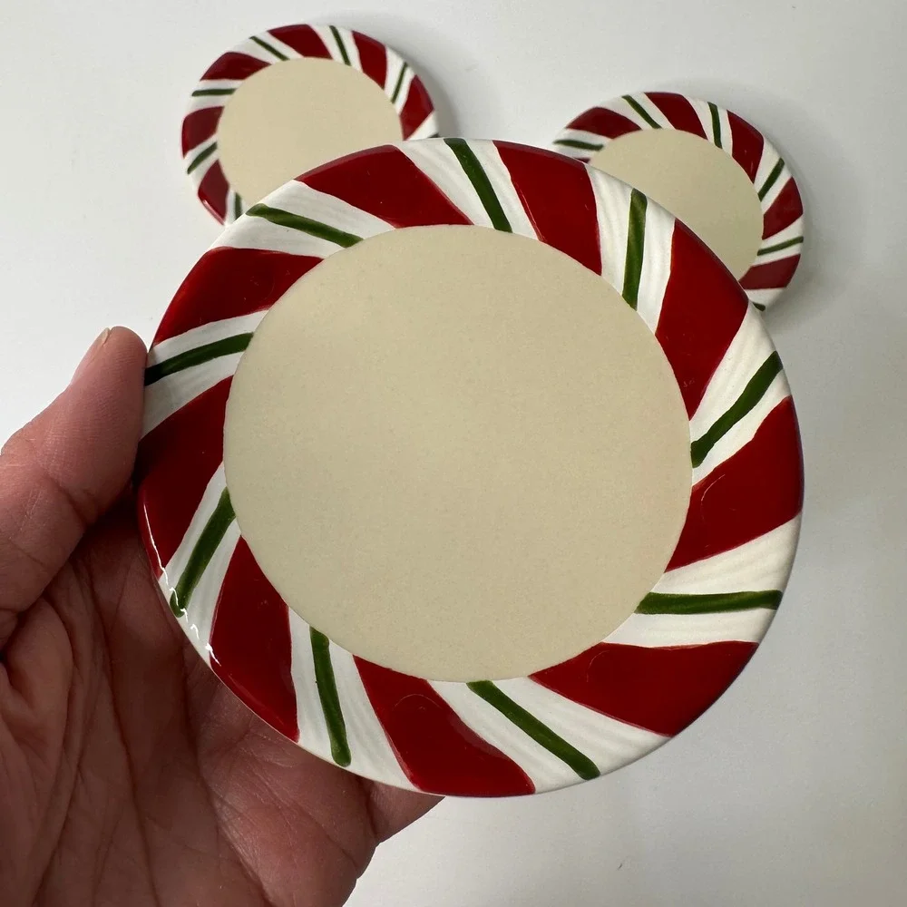 4 Longaberger Peppermint Twist Coasters Appetizer Plates Candle Holder Christmas